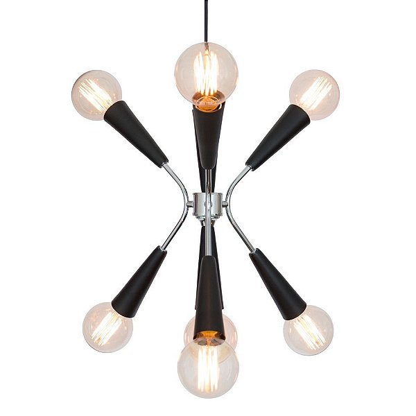 Lustre Design Moderno Preto Fosco 7 Lâmpadas Cabo Regulável 36x40 Nasa Golden Art E-27 T1070 Quartos e Salas