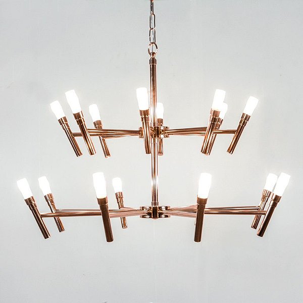 Lustre Design Moderno Cobre Cúpula Vidro Fosco 16 Lâmpadas Ø60x55 Montana Golden Art G9 T1072-16 Salas e Hall