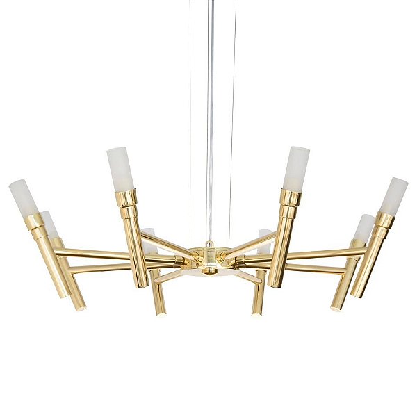 Lustre Design Moderno Metal Dourado Cúpula Vidro 8 Lâmpadas Ø60 x 1m Montana Golden Art G9 T1072-8 Salas e Hall