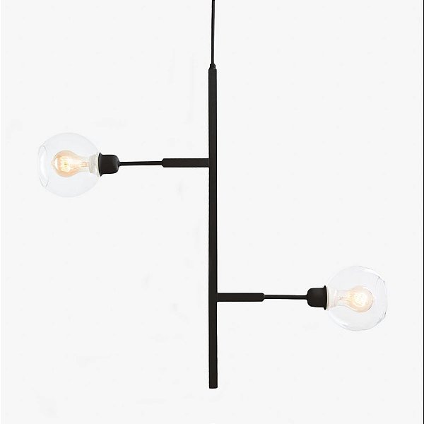 Pendente Golden Art Due Vertical com Cúpula de Vidro - Preto