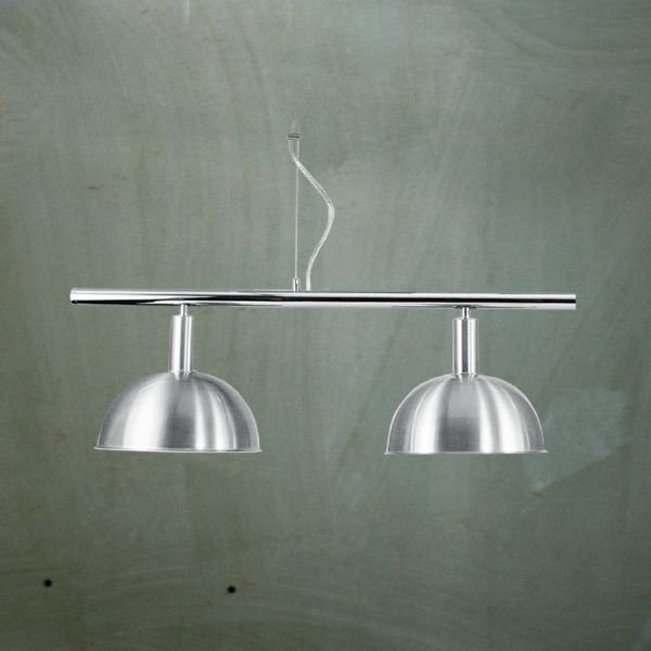 Pendente Bilhar Sinuca Duplo 1/2 Esfera Alumínio Escovado 2 Lâmpadas 29x90 Golden Art E-27 T143-2 Salas e Hall