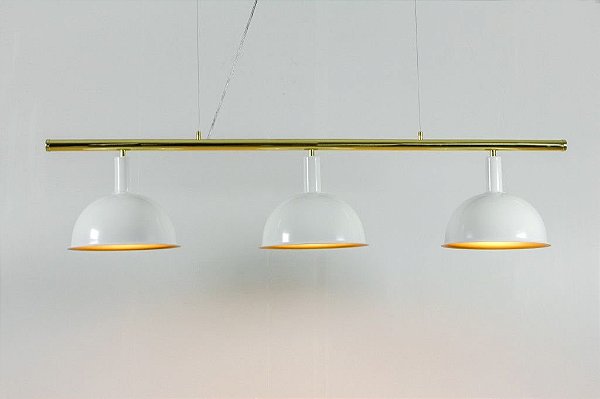 Pendente Triplo Mesa de Sinuca Bilhar Cúpula 1/2 Esfera Alumínio Branco 1,40x1,40m Golden Art E-27 T143-3 Salas e Hall