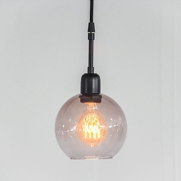 Pendente Bolha Vertical Metal Preto Esfera Vidro 27x15cm Golden Art 1x Lâmpada E27 T1466 Entradas e Cozinhas