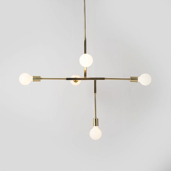 Lustre Design Moderno Metal Dourado 5 Lâmpadas 83x56 Five Golden Art E-27 T1550 Quartos e Salas