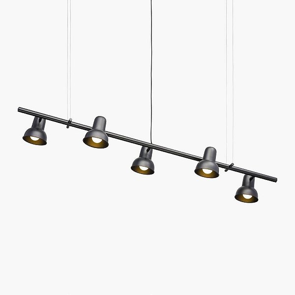Lustre Escriba 5 Foco Sino Horizontal Alumínio Preto 120cm Golden Art 5x E27 Bivolt T1810-5 Escritórios e Mesas