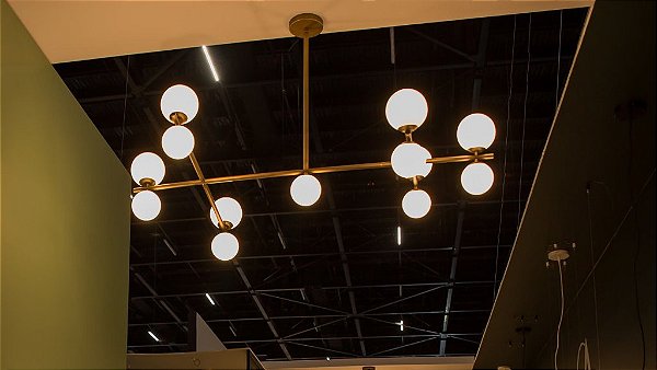 Lustre Gangorra 13 Esferas Moderno Alumínio Dourado 120cm Golden Art 13x G9 Halopin Bivolt T1860-13 Salas e Hall