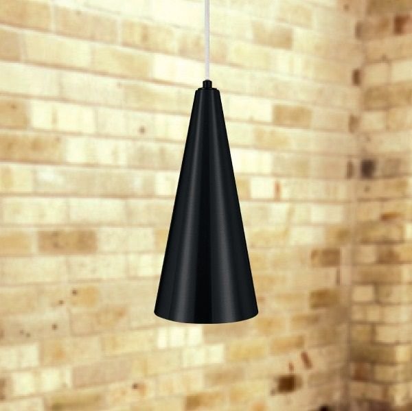 Pendente Cone Alumínio Vertical Conico Preto 30x14cm Golden Art 1x Lâmpada E27 Bivolt T200 Cozinhas e Balcões