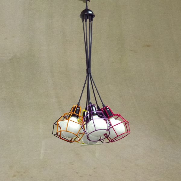 Lustre Aramado Colorido Cacho Decorativo Ø40cmx1m Pucon Golden Art E-27 T203-7 Salas e Hall