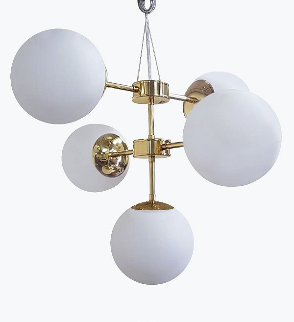 Lustre BALLS Golden Art T2050-5 Haste Vertical Esfera Vidro Moderno 5xE27