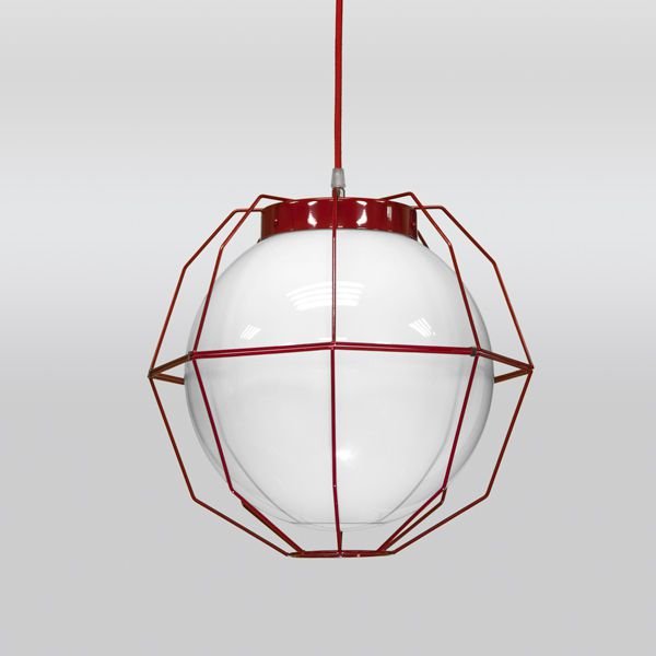 Pendente Aramado Colorido Vermelho Cúpula Vidro Leitoso 35x35 Aramis Golden Art E-27 T242-1 Cozinhas e Quartos