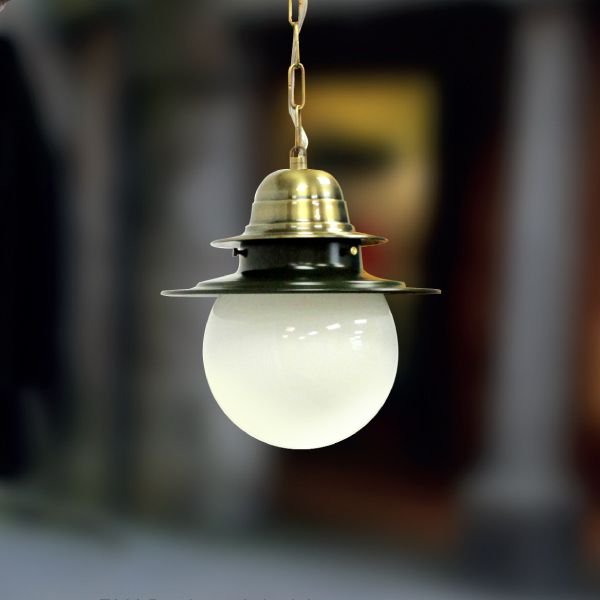 Pendente Vintage Dourado Cúpula Vidro Leitoso Cabo Regulável Ø21cm Colonial Golden Art E-27 T261-15 Cozinhas e Salas