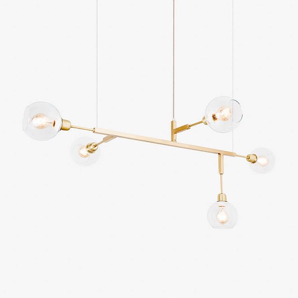 Lustre Golden Art Cinque G Dourado com Cúpula de Vidro 1,3MT