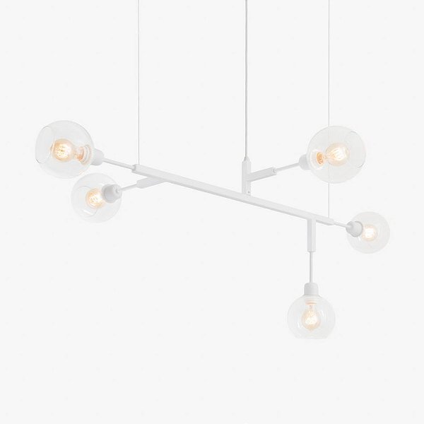 Lustre Geométrico Golden Art Cinque G Branco com Cúpula de Vidro