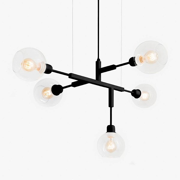 Lustre Golden Art Cinque P Black com Cúpula de Vidro