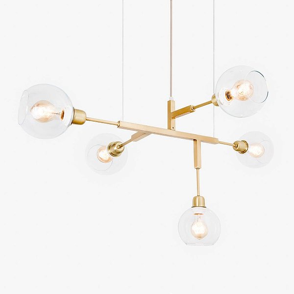 Lustre Golden Art Cinque P Dourado com Cúpula de Vidro