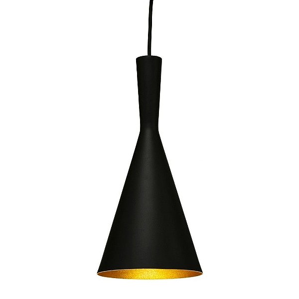 Pendente Cone Vertical Conico Alumínio Preto 40x19cm Golden Art 1x Lâmpada E27 Bivolt T9056-A Cozinhas e Balcões