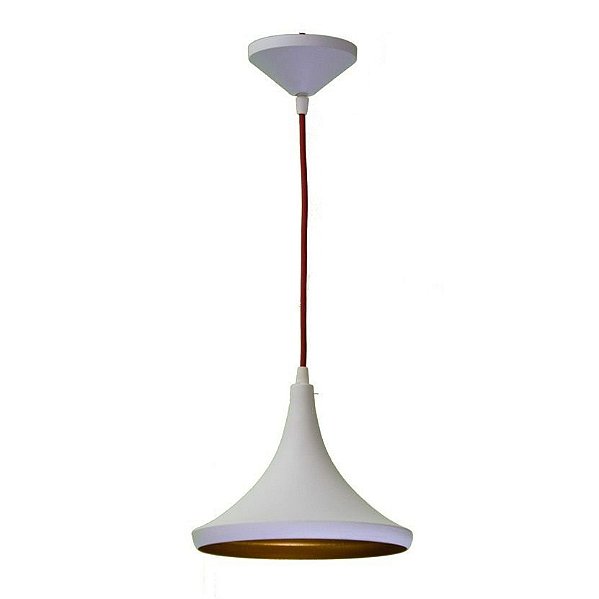 Pendente Chapéu Conico Vertical Alumínio Branco 24x20cm Golden Art 1x Lâmpada E27 Bivolt T9077-B Salas e Mesas