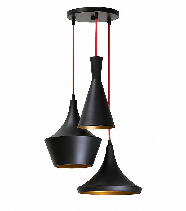 Pendente Triplo Golden Art Cone Chapéu Papey Ø40cm 3xE27 T9080-3PI