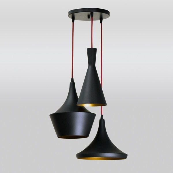 Pendente Triplo Conico Moderno Metal Cabo Ø40cm Golden Art 3x Lâmpadas E27 Bivolt T9080-3 Cozinhas e Entradas