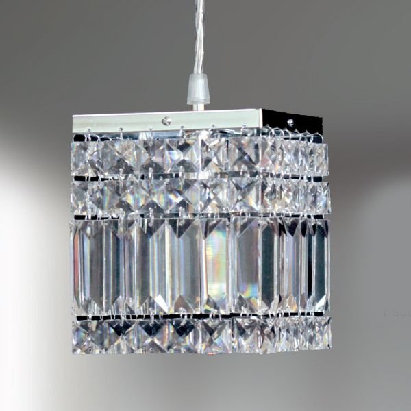 Pendente Quadrado Aço Escovado Cristal Lapidado Translúcido 13x13 Laila Golden Art G9 T921 Entradas e Quartos