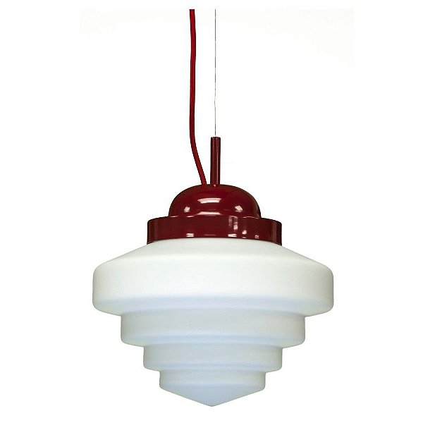 Pendente Escada Vermelho Cúpula Vidro Leitoso Ø23cm Golden Art E-27 T933-23 Quartos e Salas