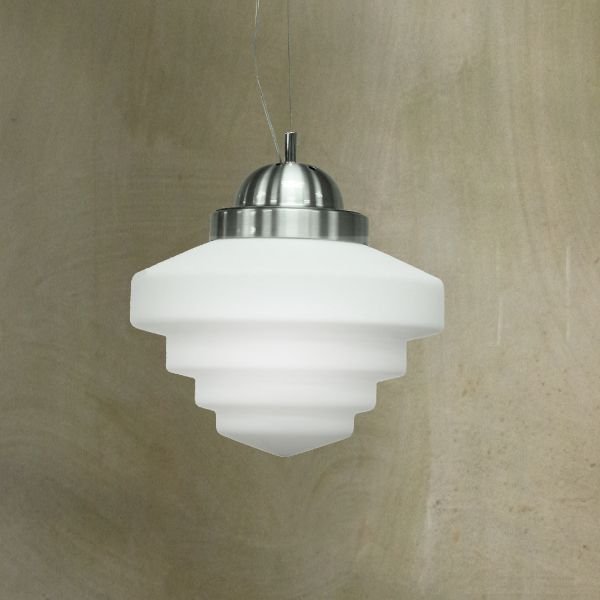 Pendente Redondo Aço Inox Cúpula Escada Vidro Leitoso Cabo Regulável Ø30cm Golden Art E-27 T933-30 Entradas e Salas.