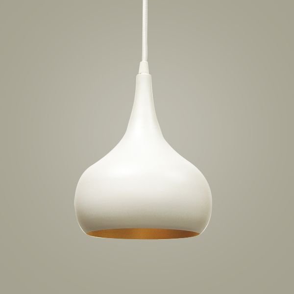 Pendente Aladim Conico Alumínio Branco Dourado 20x27cm Golden Art 1x Lâmpada E27 Bivolt T946 Mesas e Cozinhas