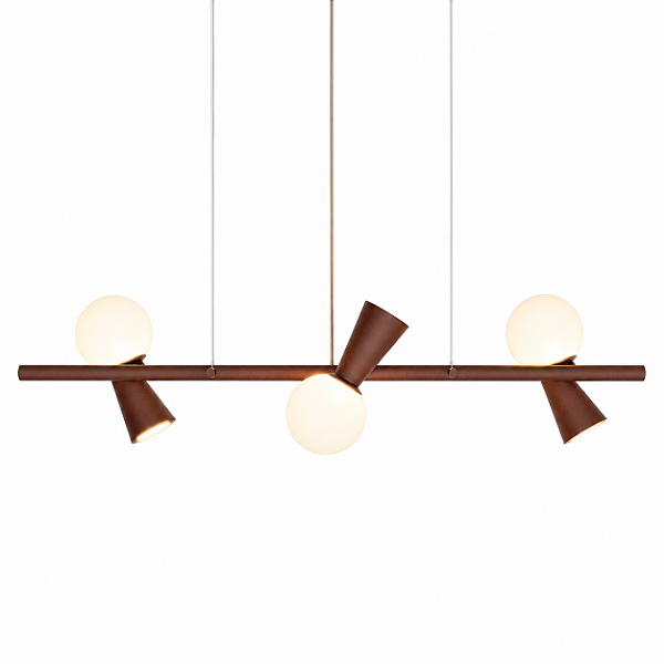 (Pintura) Lustre Golden Art Pivô Linear 3 Bolas de Vidro + Spots 80x23cm T9900-3PI