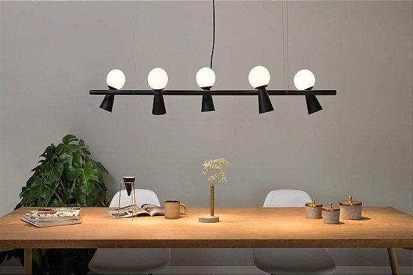 Lustre Pendente Golden Art Pivô 5 Lâmpadas Preto Escolha a Cor