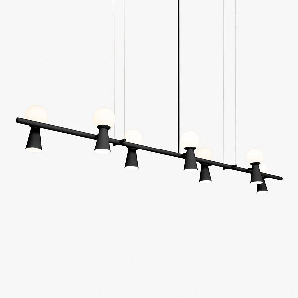 (Pintura) Lustre Golden Art Pivô Linear 7 Bolas de Vidro + Spots 170cm T9900-7PI