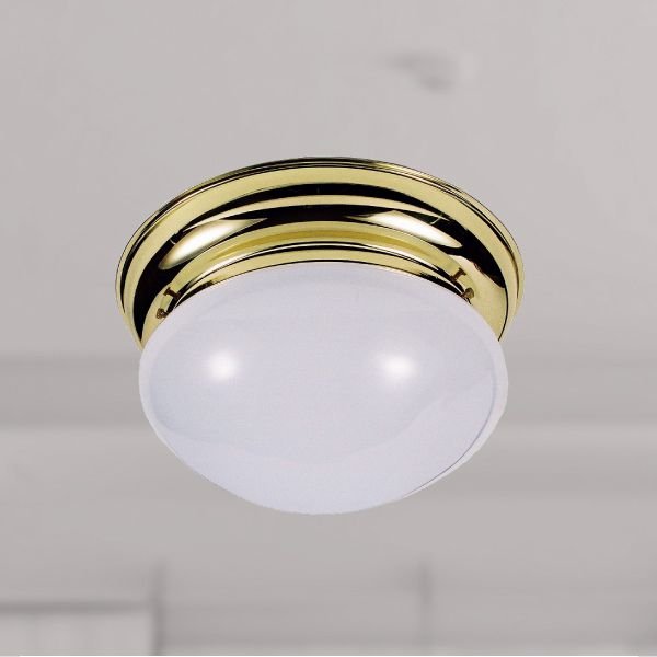 Plafon Redondo Inox Dourado Vidro Leitoso Sobrepor Ø23 Colonial Golden Art E-27 T151 Quartos e Salas