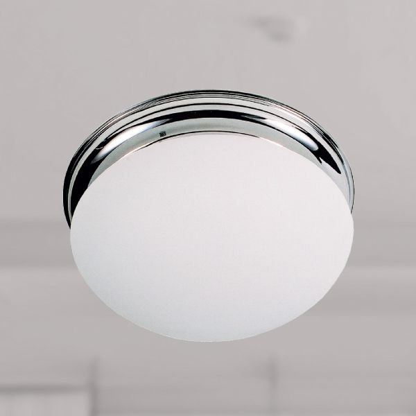 Plafon Redondo Inox Cromado Vidro Leitoso Sobrepor Ø23 Colonial Golden Art E-27 T153 Quartos e Salas