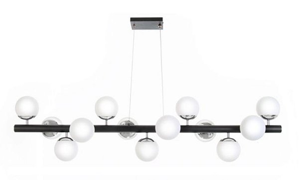 Pendente Haste Reta Metal Esferas Vidro Branco 35x130cm Old Artisan 13x G9 Halopin Bivolt PD-5208 Salas e Hall