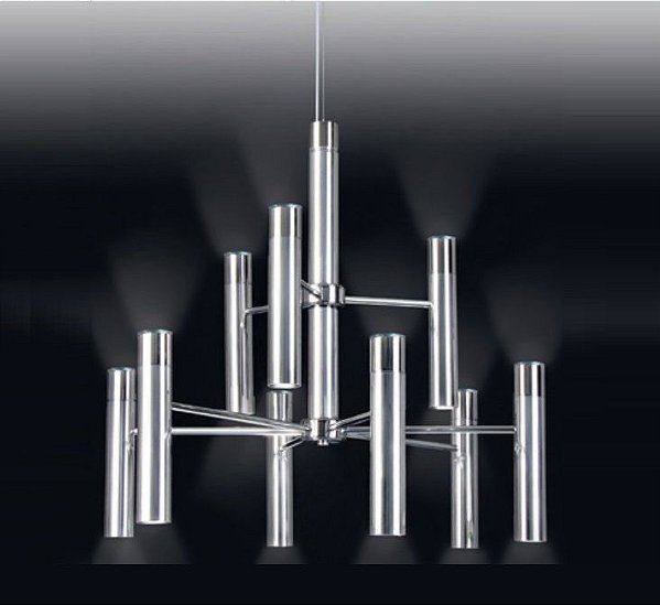 Lustre Tubos Metal Cromado Vertical Moderno 73x78cm Old Artisan 18x GU10 Dicróica Bivolt PD4950-9 Salas e Hall