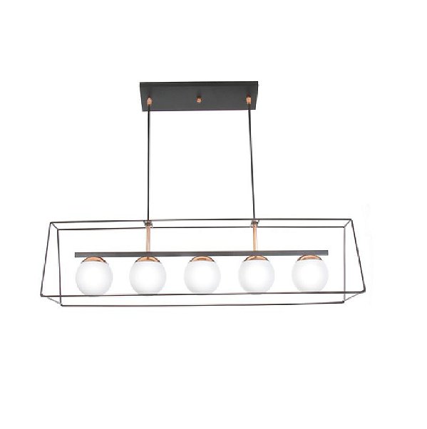 Pendente Old Artisan PD5287 Aramado Retangular Esfera Bola De Vidro Moderno Cobre Preto Cores (5 - G9) C-960XL-250XA-230