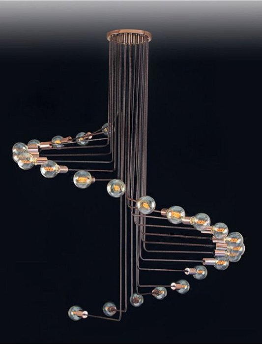 Plafon Hastes Curvas Vertical Moderno Alumínio 170x130cm Old Artisan 24x E27 Bivolt PLF-5102 Entradas e Salas