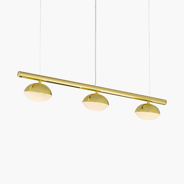 Lustre Avelã LED Triplo Foco Moderno Alumínio Dourado 80cm Golden Art 3x LED 3 Watts T1800-3 Mesas e Balcões