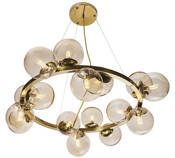 PENDENTE 16585/16 ÍCARO Usina Design Aro Moderno Esfera Globo Vidro 4 GLOBOS DE VIDRO Ø12cm x Ø 76 X 26 X 1m x 16 - G9