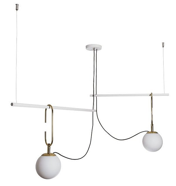 Pendente Usina Design QUIRON 16606/2 GANCHO 23cm HASTE Linear 55cm Moderno Globo de Vidro x 59 x 59 x 40 x 1m x 02 - E27