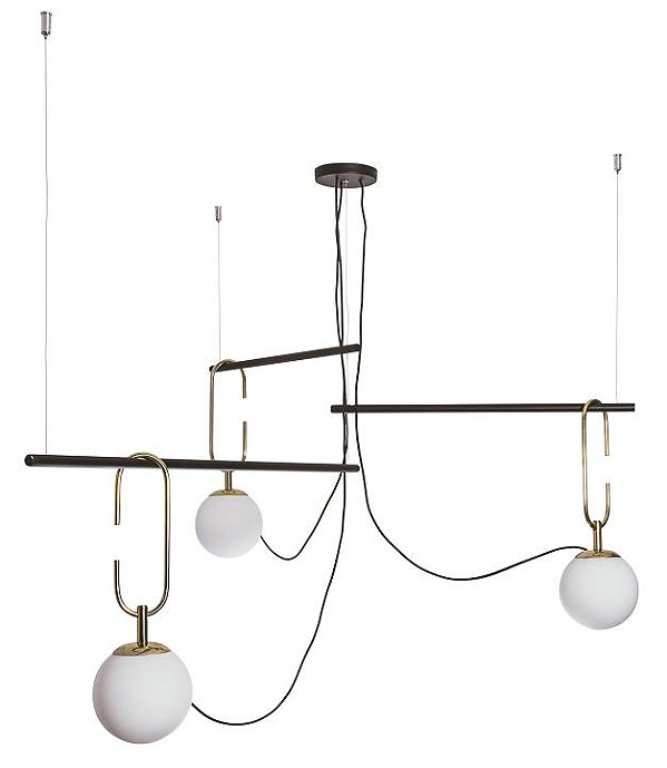 Pendente Usina Design QUIRON 16606/3 GANCHO 23cm HASTE Linear 55cm Moderno Globo de Vidro x 104 x 59 x 40 x 1m x 03 - E27