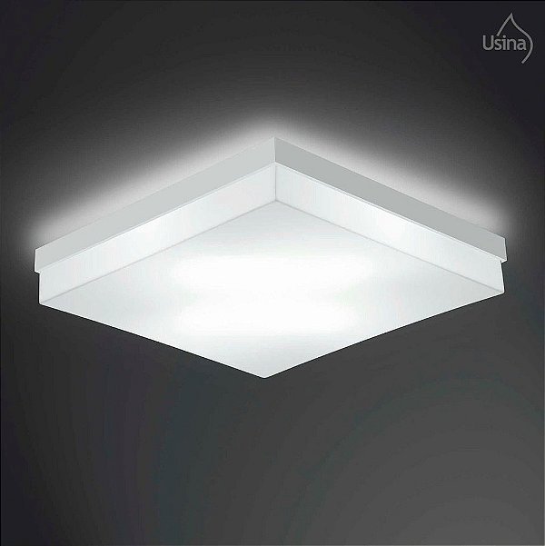 Plafon Sobrepor Acrílico Quadrado Branco 47x47 Usina Design Flutua E-27 3900/46 Corredores e Quartos.