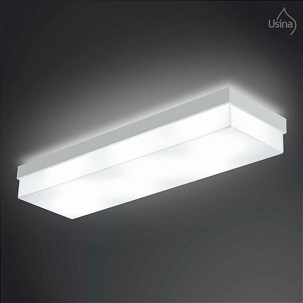 Plafon Acrílico Leitoso Retangular 20x70 Usina Design Flutua E-27 3920/70 Salas e Cozinhas
