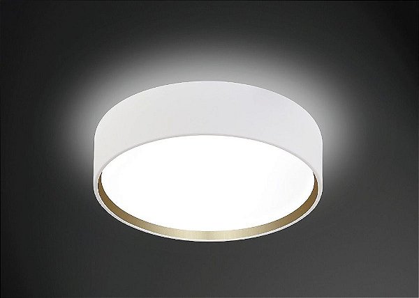 Plafon Sobrepor Redondo Alumínio Branco Acrílico Leitoso 35cm Onix Usina Design E-27 4100/35 Salas e Escritórios