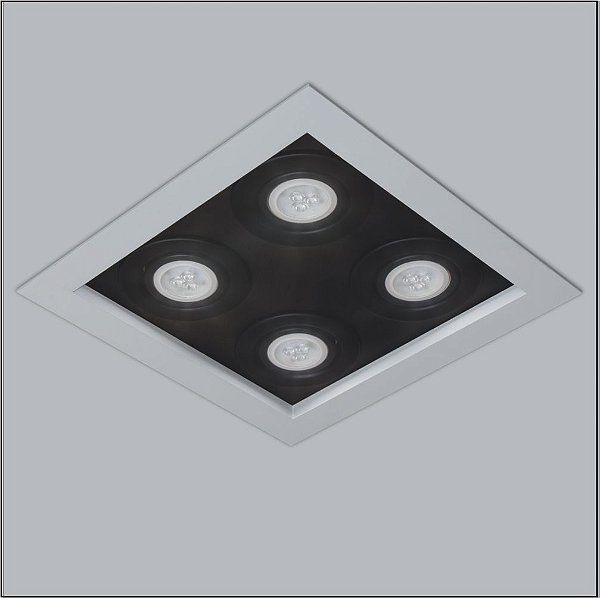 Plafon Premium Embutido Quadrado Acrílico Preto 8x25cm Usina Design 4x GU10 Dicróica Bivolt 4300-25 Salas e Quartos
