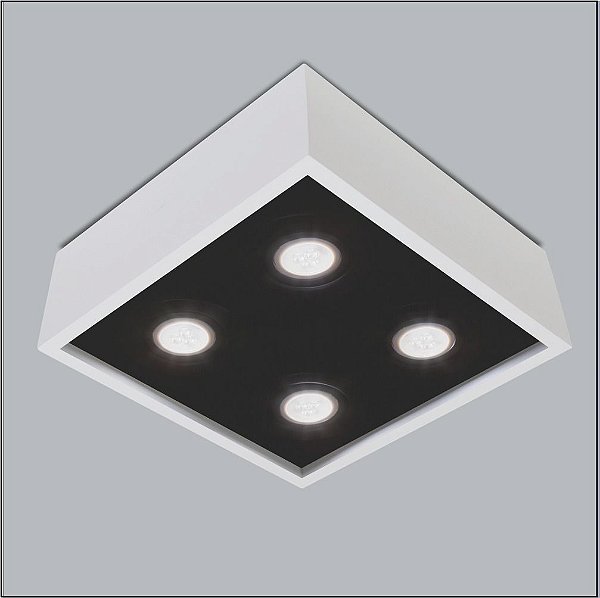 Plafon Sobrepor Quadrado Alumínio Branco e Preto 25x25 Premium Usina Design Dicróica 4500/25 Escritórios e Salas