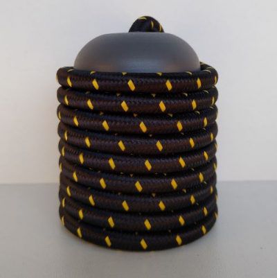 Cabo Eletrico PP Tecido Preto / Amarelo  para Luminárias Decorativo p/ Aumentar Tamanho  2x 0,50mm 300v (ROLO 100 metros)