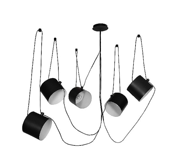 Pendente Dueluci 811/5-A FANTASY P Alumínio Cupulas Suspensas Cabos Design Moderno Acrílico 5xØ17 x A15 cm - 10 x G9 Led (4m Cabo encapado e Deslocador de teto)