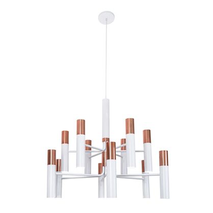 Lustre Moderno Branco Braço Reto Cúpula Tubular 24 Lâmpadas Ø80cm Rudá Gu10 Munclair 1263-12 Cozinhas e Salas