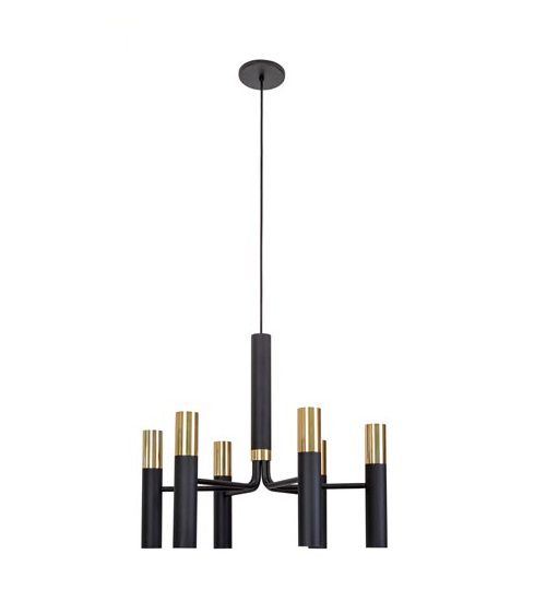 Lustre Moderno Preto Alumínio Polido Cúpula Tubular 12 Lâmpadas Ø60cm Rudá Gu10 Munclair 1263-6 Entradas e Salas