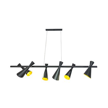 Pendente Trilho Zig Zag 06 Cúpulas Cônicas Alumínio Preto Fosco Bivolt 1,48m E-27 Eletrônica Munclair 4618-6 Salas e Hall